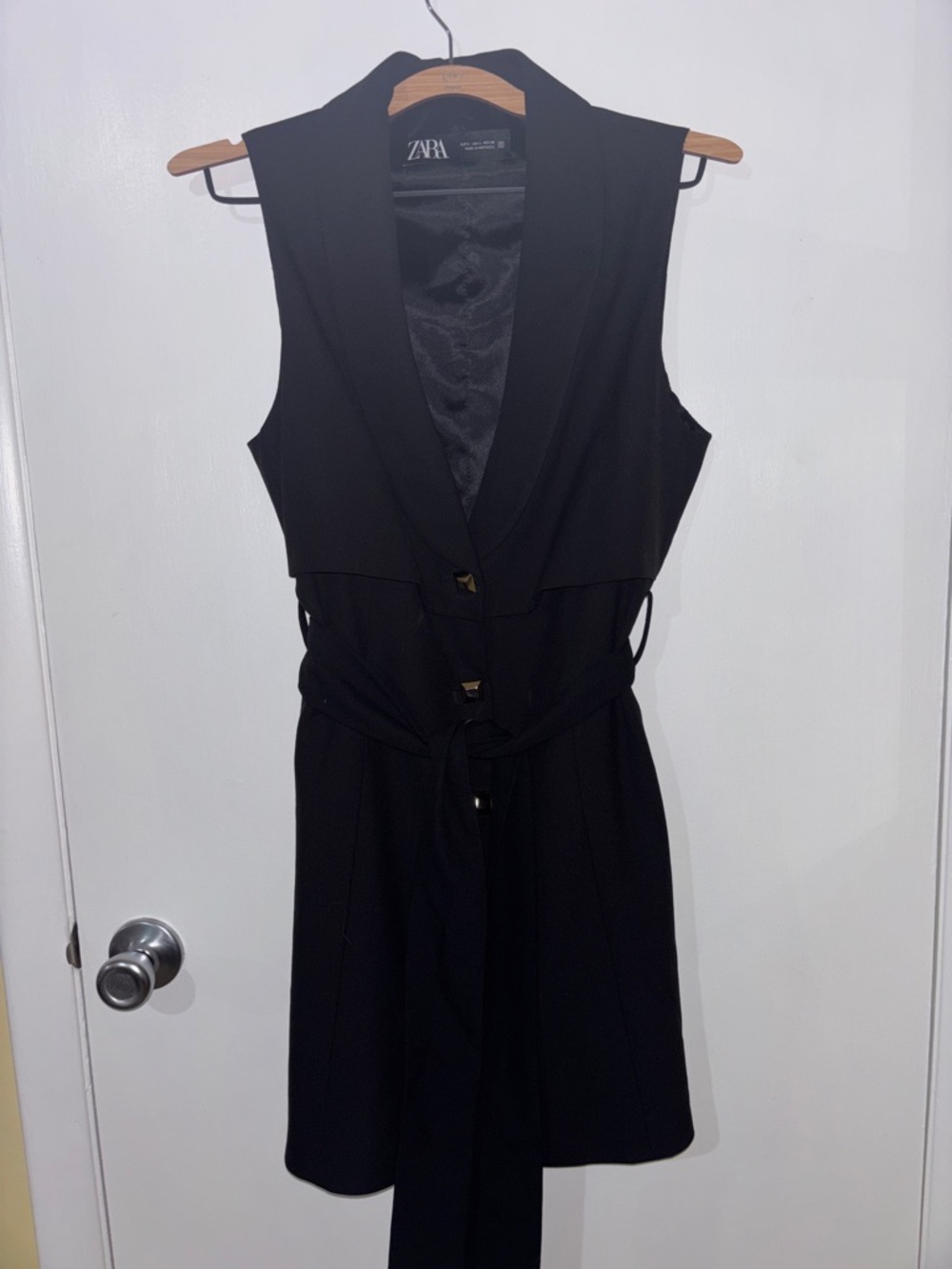 Zara Black Sleeveless Blazer Mini Dress with Waist Tie